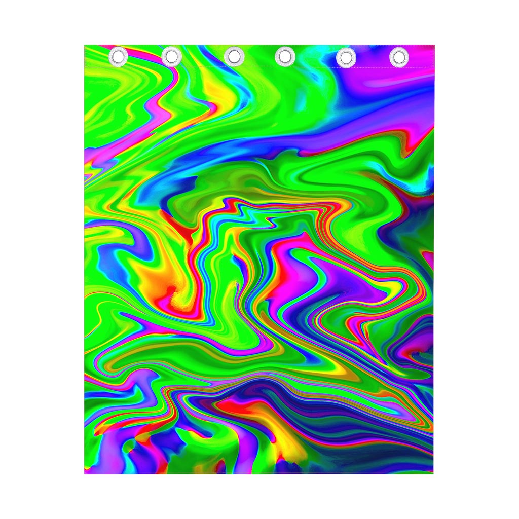Green Abstract Liquid Trippy Print Curtain