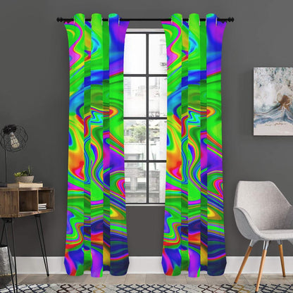 Green Abstract Liquid Trippy Print Curtain
