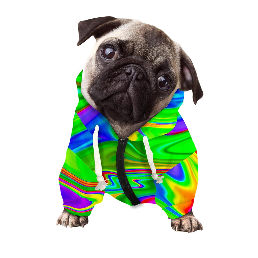 Green Abstract Liquid Trippy Print Dog Zip Up Hoodie
