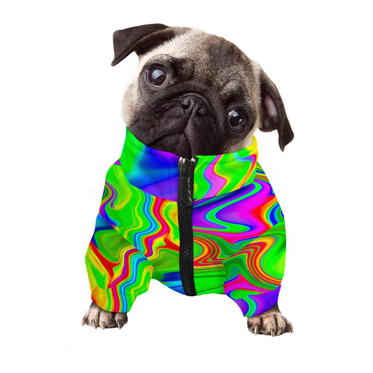 Green Abstract Liquid Trippy Print Dog Zip Up Jacket