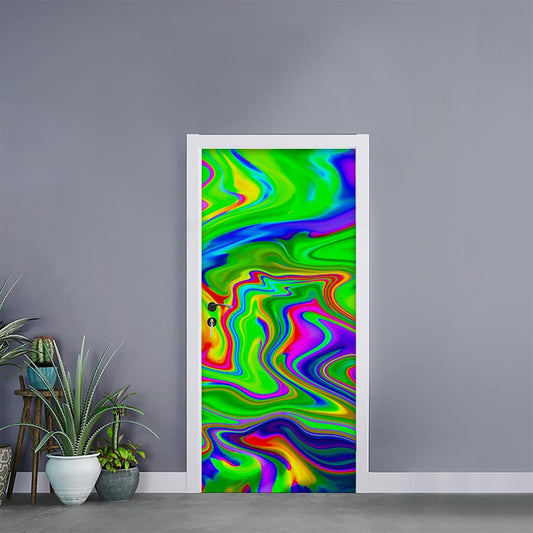 Green Abstract Liquid Trippy Print Door Sticker