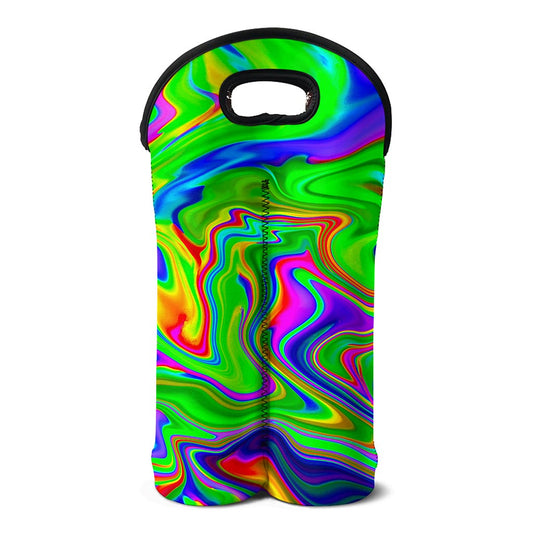 Green Abstract Liquid Trippy Print Double Neoprene Wine Tote