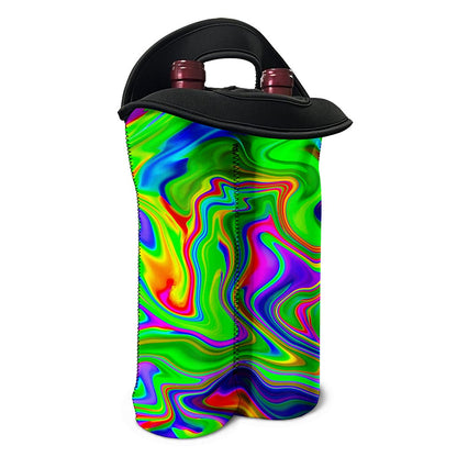 Green Abstract Liquid Trippy Print Double Neoprene Wine Tote