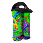Green Abstract Liquid Trippy Print Double Neoprene Wine Tote