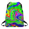 Green Abstract Liquid Trippy Print Drawstring Backpack