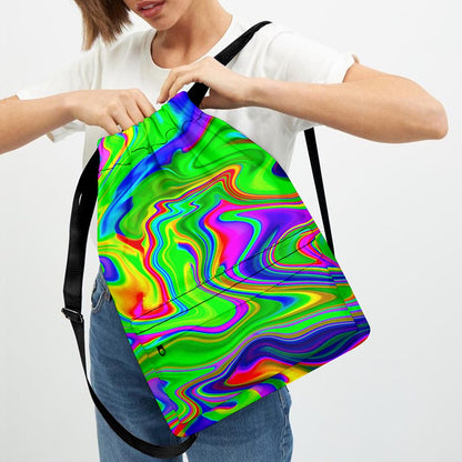 Green Abstract Liquid Trippy Print Drawstring Backpack
