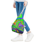 Green Abstract Liquid Trippy Print Drawstring Bag