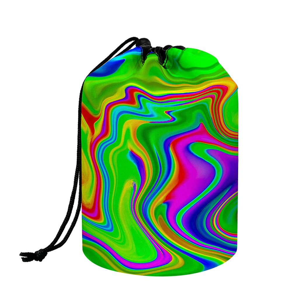 Green Abstract Liquid Trippy Print Drawstring Makeup Bag