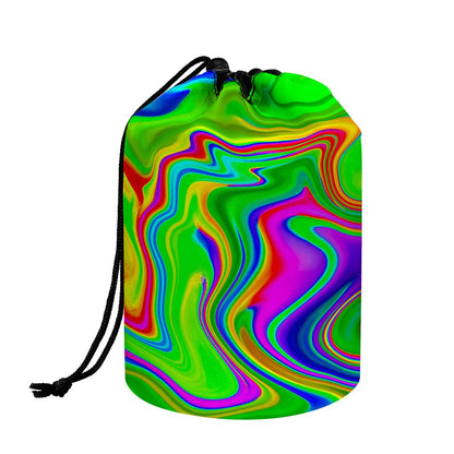 Green Abstract Liquid Trippy Print Drawstring Makeup Bag