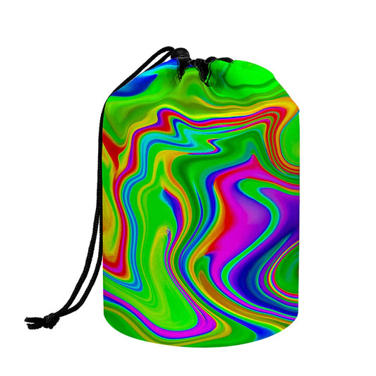 Green Abstract Liquid Trippy Print Drawstring Makeup Bag
