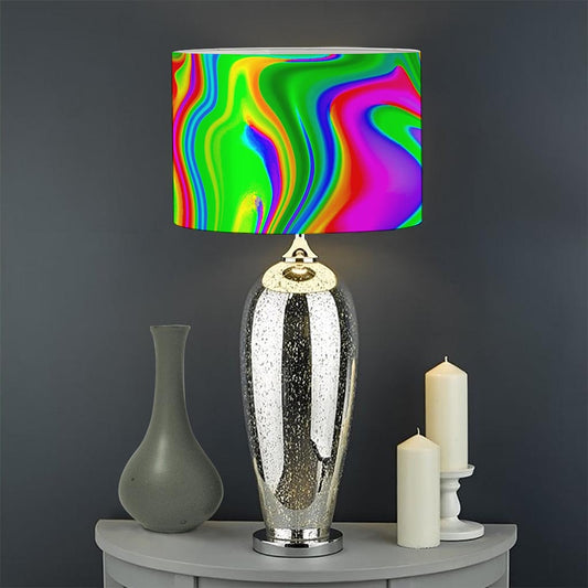 Green Abstract Liquid Trippy Print Drum Lamp Shade