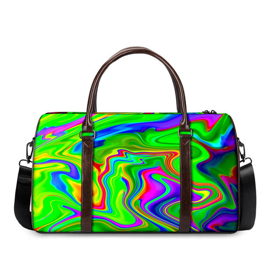 Green Abstract Liquid Trippy Print Duffle Bag