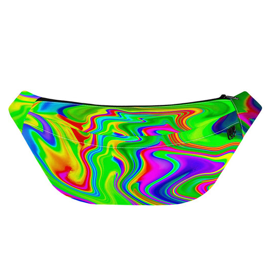 Green Abstract Liquid Trippy Print Fanny Pack