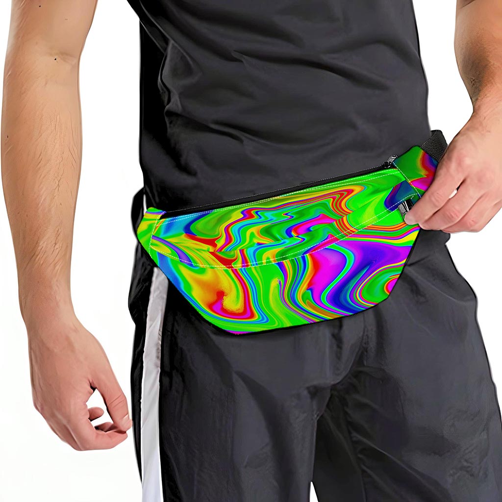 Green Abstract Liquid Trippy Print Fanny Pack