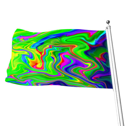 Green Abstract Liquid Trippy Print Flag