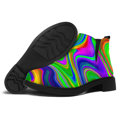 Green Abstract Liquid Trippy Print Flat Ankle Boots