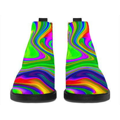 Green Abstract Liquid Trippy Print Flat Ankle Boots