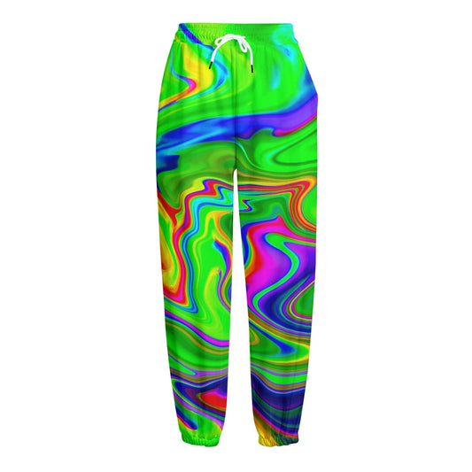 Green Abstract Liquid Trippy Print Fleece Lined Knit Pants