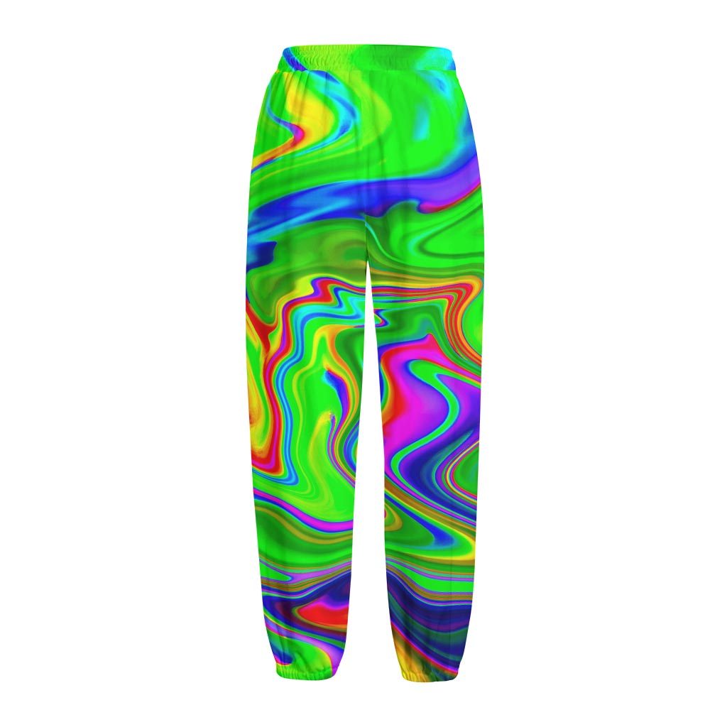Green Abstract Liquid Trippy Print Fleece Lined Knit Pants