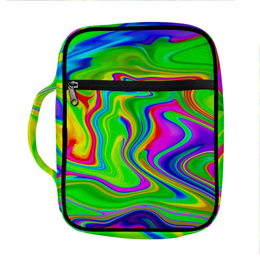 Green Abstract Liquid Trippy Print Front Pocket Bible Bag