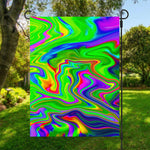 Green Abstract Liquid Trippy Print Garden Flag