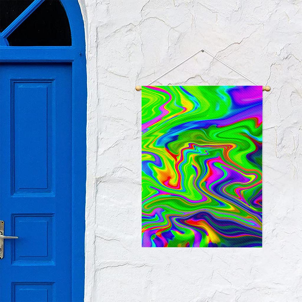 Green Abstract Liquid Trippy Print Garden Flag