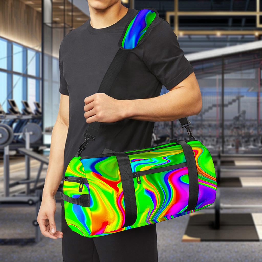 Green Abstract Liquid Trippy Print Gym Bag