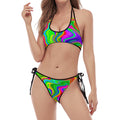 Green Abstract Liquid Trippy Print Halter Scoop Tie Side Bikini