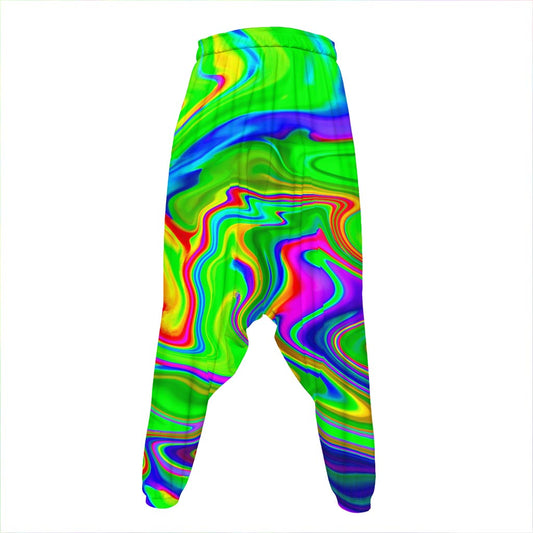 Green Abstract Liquid Trippy Print Hammer Pants