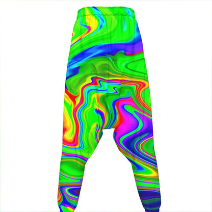 Green Abstract Liquid Trippy Print Hammer Pants
