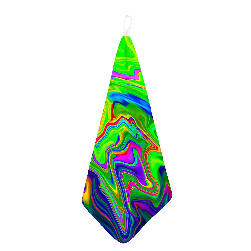 Green Abstract Liquid Trippy Print Hand Towel