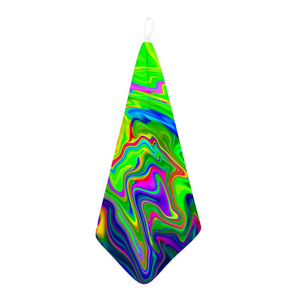 Green Abstract Liquid Trippy Print Hand Towel
