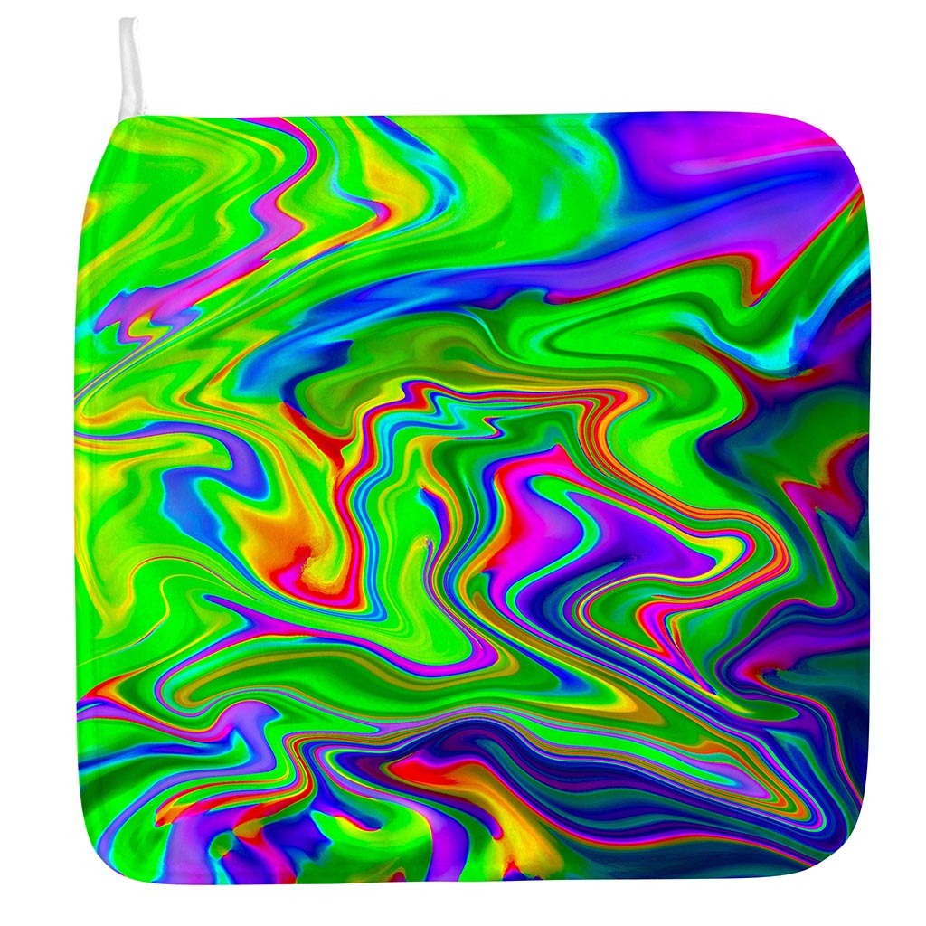 Green Abstract Liquid Trippy Print Hand Towel