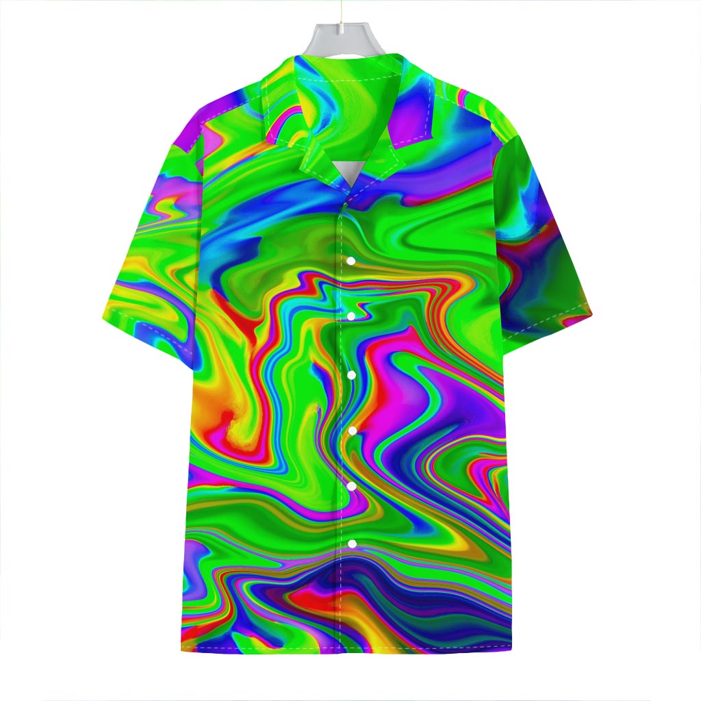 Green Abstract Liquid Trippy Print Hawaiian Shirt