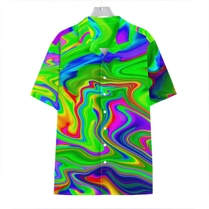 Green Abstract Liquid Trippy Print Hawaiian Shirt
