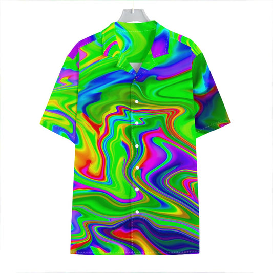 Green Abstract Liquid Trippy Print Hawaiian Shirt