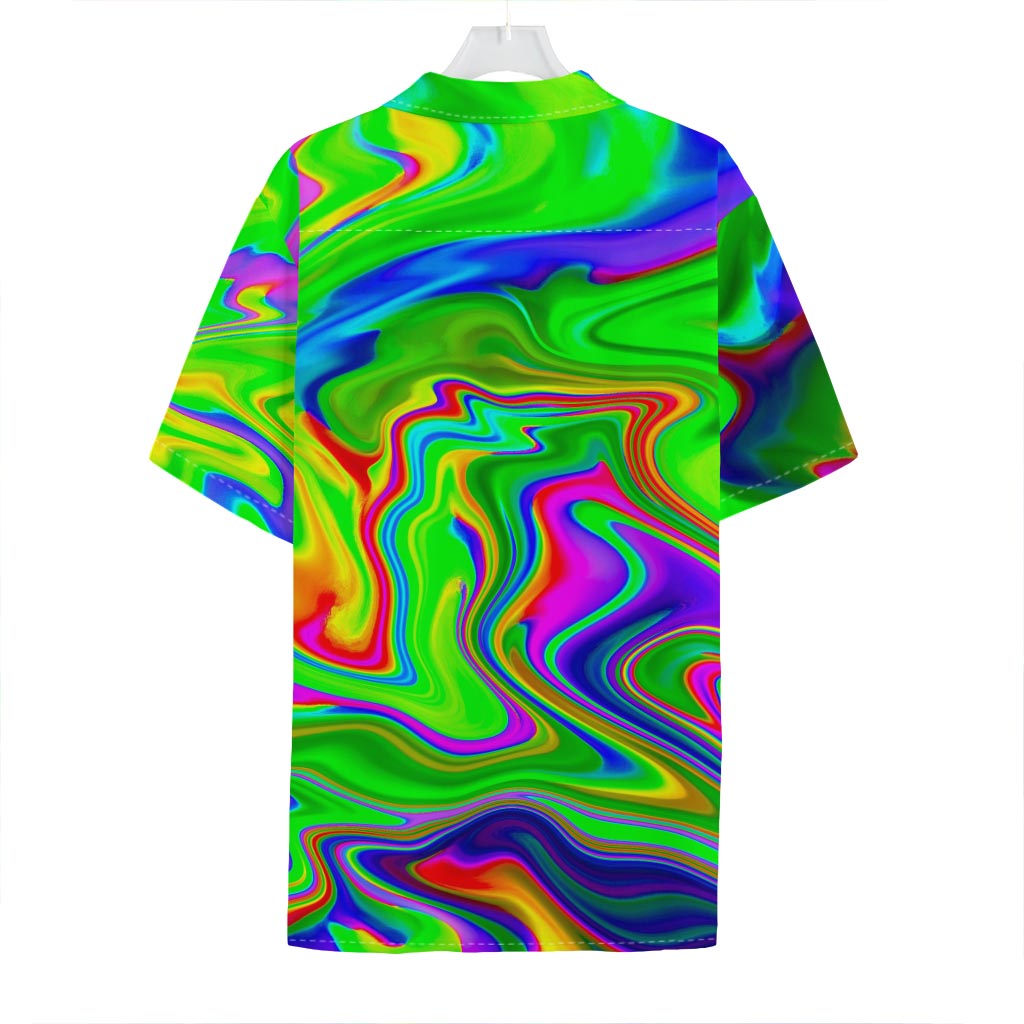 Green Abstract Liquid Trippy Print Hawaiian Shirt