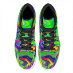 Green Abstract Liquid Trippy Print High Top Leather Sneakers