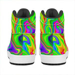Green Abstract Liquid Trippy Print High Top Leather Sneakers