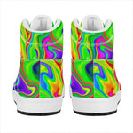 Green Abstract Liquid Trippy Print High Top Leather Sneakers