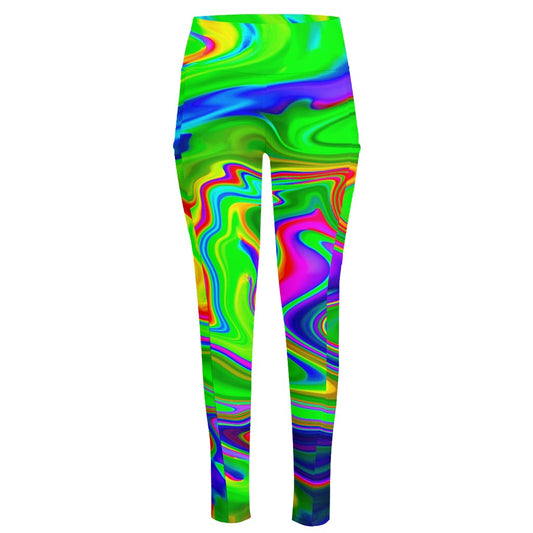 Green Abstract Liquid Trippy Print High-Waisted Pocket Leggings