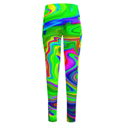 Green Abstract Liquid Trippy Print High-Waisted Pocket Leggings