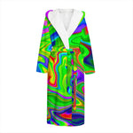 Green Abstract Liquid Trippy Print Hooded Bathrobe