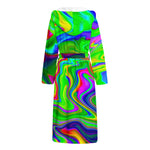 Green Abstract Liquid Trippy Print Hooded Bathrobe