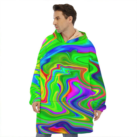 Green Abstract Liquid Trippy Print Hoodie Blanket