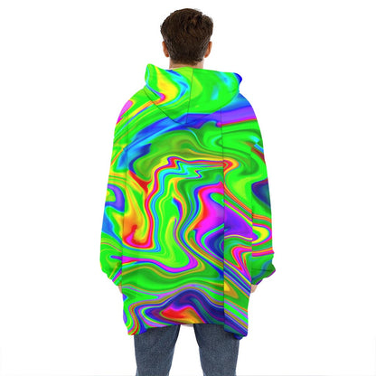 Green Abstract Liquid Trippy Print Hoodie Blanket