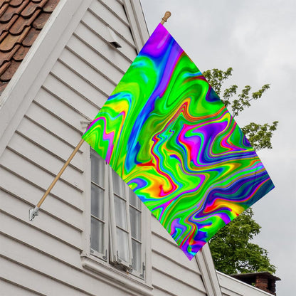 Green Abstract Liquid Trippy Print House Flag