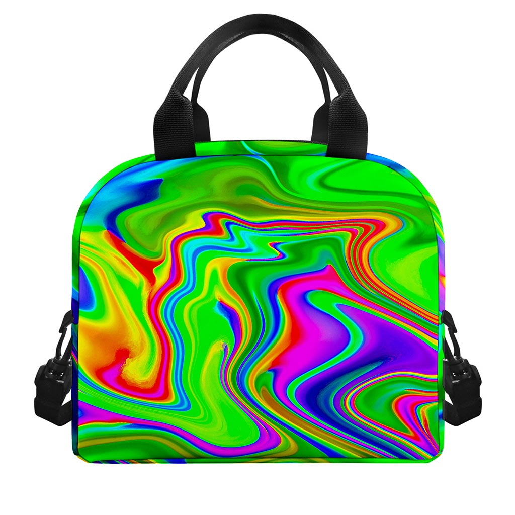 Green Abstract Liquid Trippy Print Insulated Lunch Bag