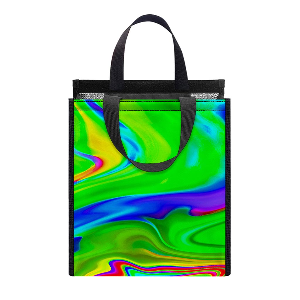 Green Abstract Liquid Trippy Print Insulated Lunch Tote