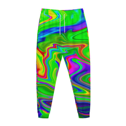 Green Abstract Liquid Trippy Print Jogger Pants